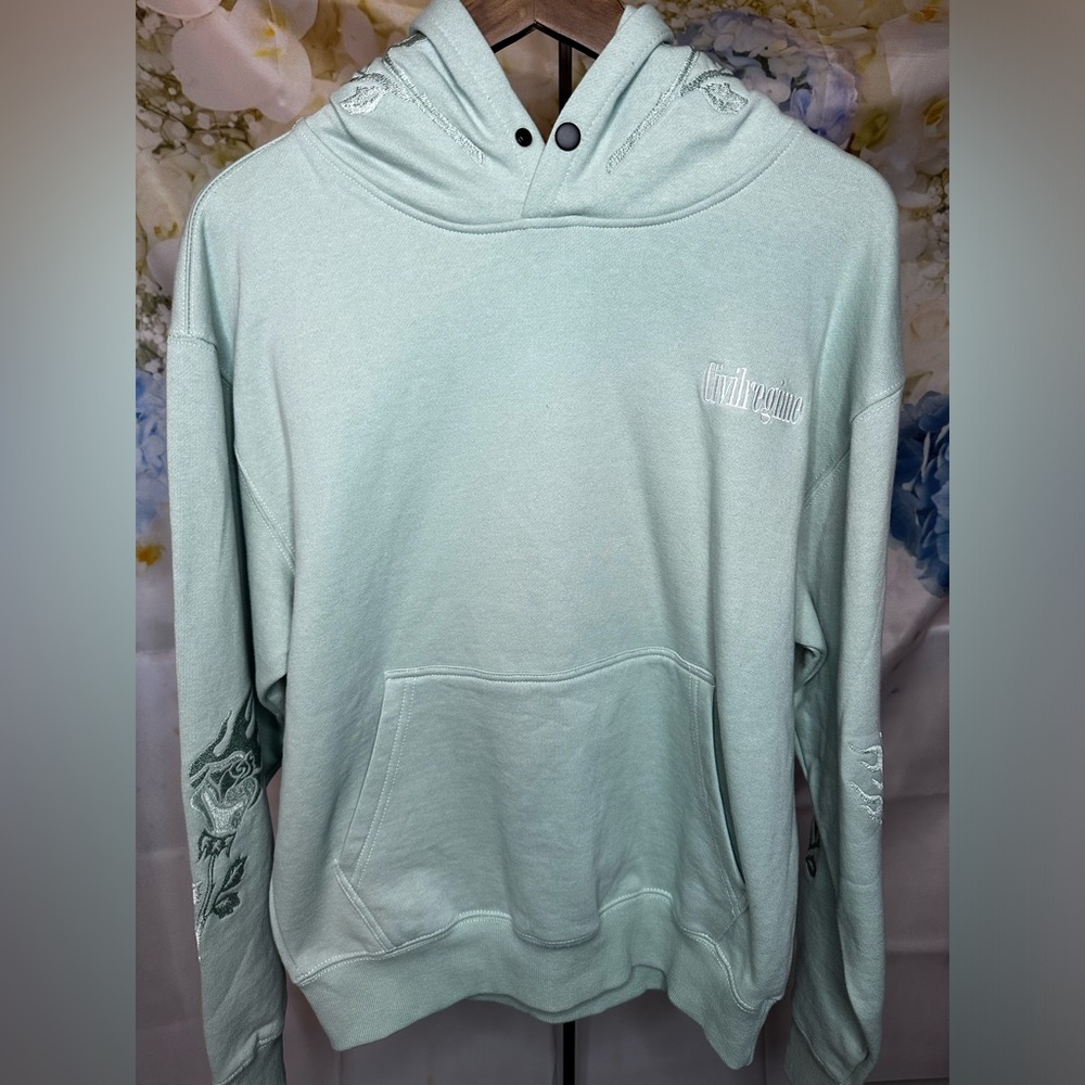 Civilregime men’s blooming through chaos aquamarine hoodie NWOT